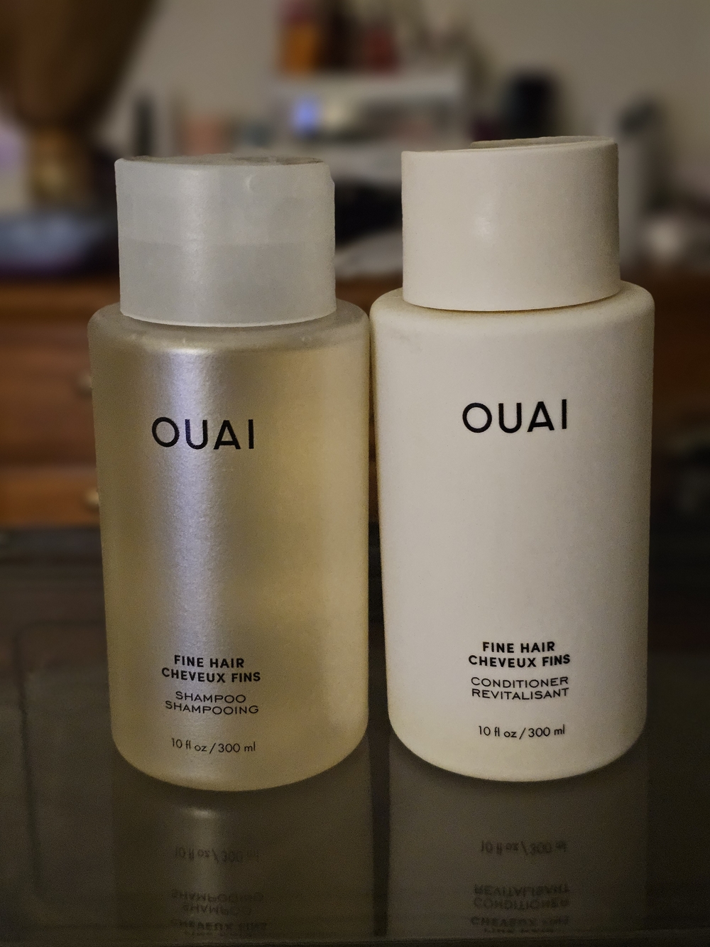 OUAI Fine Hair Shampoo & Conditioner Duo - Clear & Cream Bottles